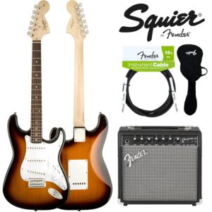 Fender© กีตาร์ไฟฟ้า SSS คอไม้โรสวู้ด รุ่น Squier Affinity Strat RW (สี Sunburst) + อุปกรณ์กีตาร์ Fender ของแท้ (แอมป์ Champion 20 + สายแจ็ค 3m + กระเป๋า) ** ประกันศูนย์ 1 ปี **