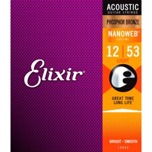 Elixir© Nanoweb สายกีตาร์โปร่ง เบอร์ 12 แบบเคลือบ Phosphor Bronze (Light, .012 – .053)