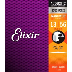 Elixir© Nanoweb สายกีตาร์โปร่ง เบอร์ 13 แบบเคลือบ 80/20 Bronze ของแท้ 100% (Light, .0132 – .056)