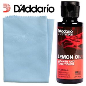 D’Addario© Lemon Oil น้ำยาทำความสะอาดเฟร็ตกีตาร์ / น้ำยาทำความสะอาดสายกีตาร์และคอ (Guitar Cleaner & Conditioner)  + ผ้าเช็ดกีตาร์